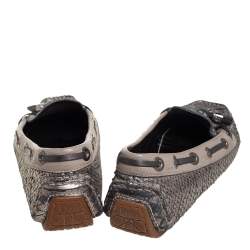 Pre Owned Dior Silver Python And Leather Slip on Loafers Size 37