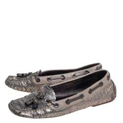 Pre Owned Dior Silver Python And Leather Slip on Loafers Size 37