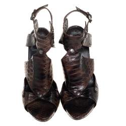 Dior Dark Brown Python Leather Extreme Cutout Gladiator Sandals Size 37.5