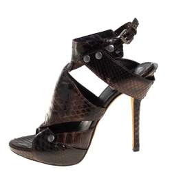 Dior Dark Brown Python Leather Extreme Cutout Gladiator Sandals Size 37.5