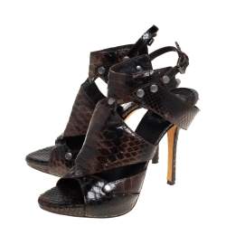 Dior Dark Brown Python Leather Extreme Cutout Gladiator Sandals Size 37.5