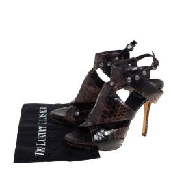 Dior Dark Brown Python Leather Extreme Cutout Gladiator Sandals Size 37.5