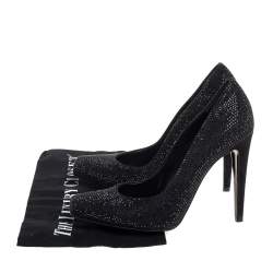 Dior Black Crystal Embellished Suede Square Toe Pumps Size 40