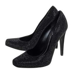 Dior Black Crystal Embellished Suede Square Toe Pumps Size 40