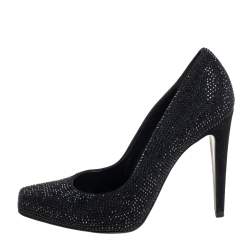 Dior Black Crystal Embellished Suede Square Toe Pumps Size 40