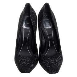 Dior Black Crystal Embellished Suede Square Toe Pumps Size 40