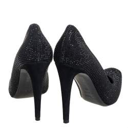 Dior Black Crystal Embellished Suede Square Toe Pumps Size 40