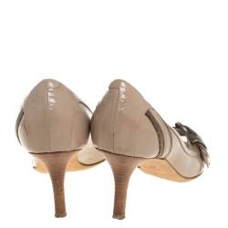 Pre Owned Dior Beige Patent Leather Buckle Detail Peep Toe Pumps Size 37
