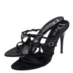 Dior Black Satin Embellished Strap Sandals Size 39.5