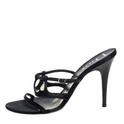 Dior Black Satin Embellished Strap Sandals Size 39.5