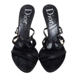 Dior Black Satin Embellished Strap Sandals Size 39.5