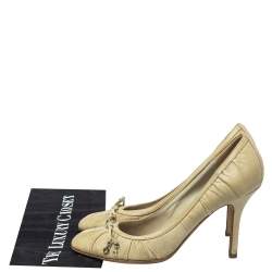 Dior Grey Leather Embellished Round Toe Slip On Pumps Size 39.5