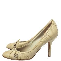 Dior Grey Leather Embellished Round Toe Slip On Pumps Size 39.5