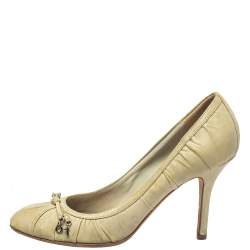Dior Grey Leather Embellished Round Toe Slip On Pumps Size 39.5