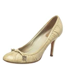Dior Grey Leather Embellished Round Toe Slip On Pumps Size 39.5