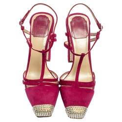 Dior Pink Suede Crystal Embellished Slingback Sandals Size 36.5