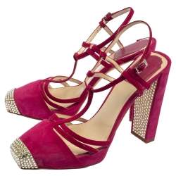 Dior Pink Suede Crystal Embellished Slingback Sandals Size 36.5