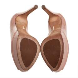 Pre Owned Dior Beige Patent Leather Miss Dior Peep Toe Platform Pumps Size 38.5