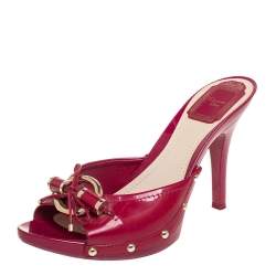 مملوكة مسبقًا Dior Pink Patent Leather Bow Slide Sandals Size 39.5