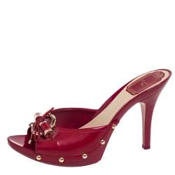 مملوكة مسبقًا Dior Pink Patent Leather Bow Slide Sandals Size 39.5