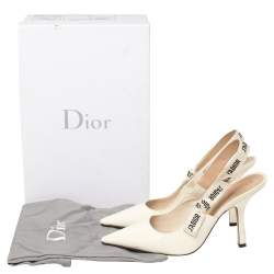 مملوكة مسبقًا حذاء كعب عالي ديور جاديور فتحة كعب جلد لامع كريمي مقاس 39.5