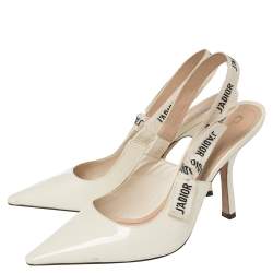 مملوكة مسبقًا حذاء كعب عالي ديور جاديور فتحة كعب جلد لامع كريمي مقاس 39.5