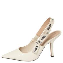 مملوكة مسبقًا حذاء كعب عالي ديور جاديور فتحة كعب جلد لامع كريمي مقاس 39.5