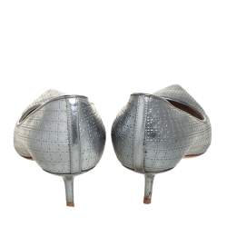 مملوكة مسبقًا حذاء كعب عالي ديور كعب كيتن جلد كاناج فضي مقاس 37.5