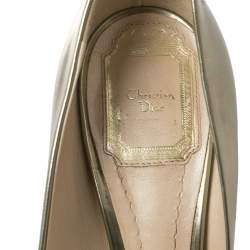 Pre Owned Dior Gold Patent Leather Peep Toe Pumps Size 37.5