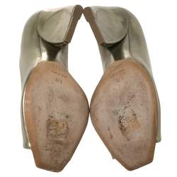 Pre Owned Dior Gold Patent Leather Peep Toe Pumps Size 37.5