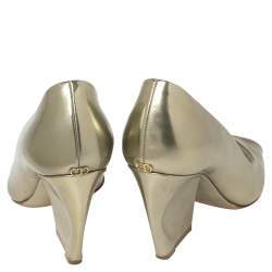 Pre Owned Dior Gold Patent Leather Peep Toe Pumps Size 37.5