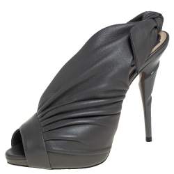 Pre Owned صندل ديور فتحة كعب فيونكة دورسيه مقدمة مفتوحة جلد طية رمادي مقاس 36.5