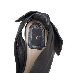 Pre Owned صندل ديور فتحة كعب فيونكة دورسيه مقدمة مفتوحة جلد طية رمادي مقاس 36.5