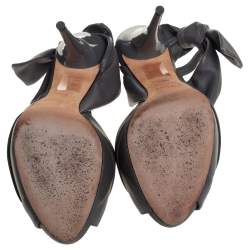 Pre Owned صندل ديور فتحة كعب فيونكة دورسيه مقدمة مفتوحة جلد طية رمادي مقاس 36.5