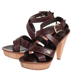 Dior Brown Leather Criss Cross Platform Ankle Strap Sandals Size 38