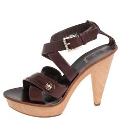 Dior Brown Leather Criss Cross Platform Ankle Strap Sandals Size 38