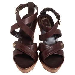 Dior Brown Leather Criss Cross Platform Ankle Strap Sandals Size 38