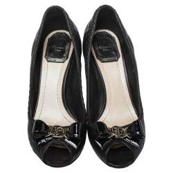 Pre Owned حذاء كعب عالي ديور جلد كاناج أسود مقدمة مفتوحة بفيونكة مقاس 36.5