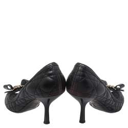 Pre Owned حذاء كعب عالي ديور جلد كاناج أسود مقدمة مفتوحة بفيونكة مقاس 36.5