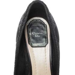 Pre Owned حذاء كعب عالي ديور جلد كاناج أسود مقدمة مفتوحة بفيونكة مقاس 36.5