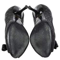 Pre Owned حذاء كعب عالي ديور جلد كاناج أسود مقدمة مفتوحة بفيونكة مقاس 36.5