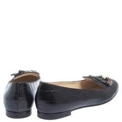 Pre Owned Dior Black Croc Embossed Leather Crystal Embellished Slip On Loafers Size 41