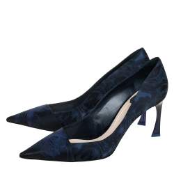 Pre Owned Dior Blue/Black Floral Jacquard Fabric Pointed Toe Pumps Size 41