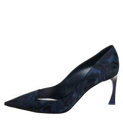 Pre Owned Dior Blue/Black Floral Jacquard Fabric Pointed Toe Pumps Size 41
