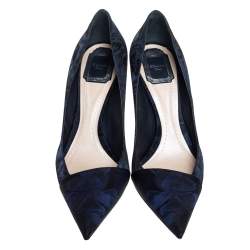 Pre Owned Dior Blue/Black Floral Jacquard Fabric Pointed Toe Pumps Size 41