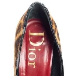 Dior Brown/Beige Calf Hair Dice Embellished Pointed Toe Pumps Size 39.5