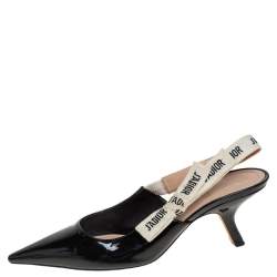 مملوكة مسبقًا Dior Black Patent Leather J'Adior Slingback Sandals Size 40