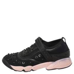 Pre Owned Dior Black Fabric And Mesh Fusion Embellished Low Top Sneakers Size 39