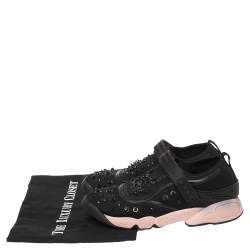 Pre Owned Dior Black Fabric And Mesh Fusion Embellished Low Top Sneakers Size 39