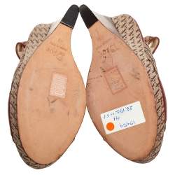 Dior Beige/Brown Oblique Canvas And Leather Wedge Sandals Size 41